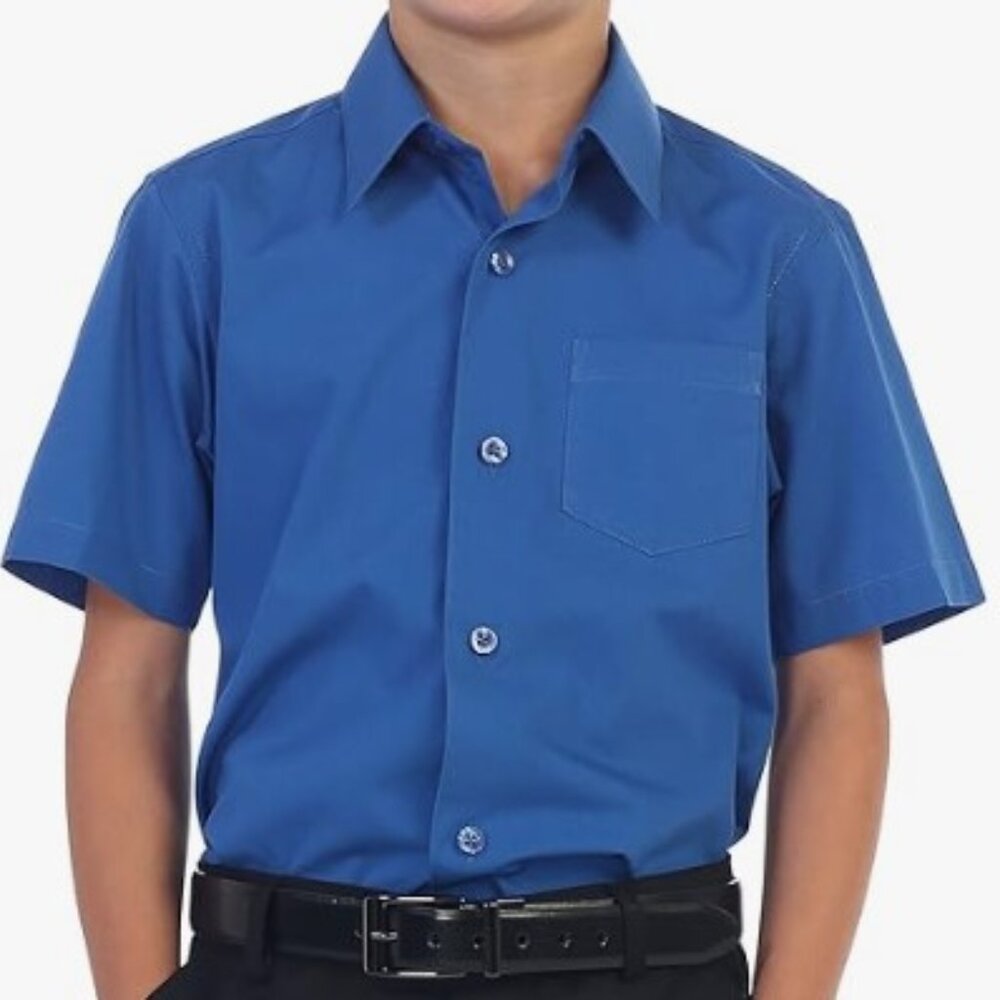 Boys Size 5 Gioberti Short Sleeve Royal Blue Button Down Solid Dress Shirt, NWT